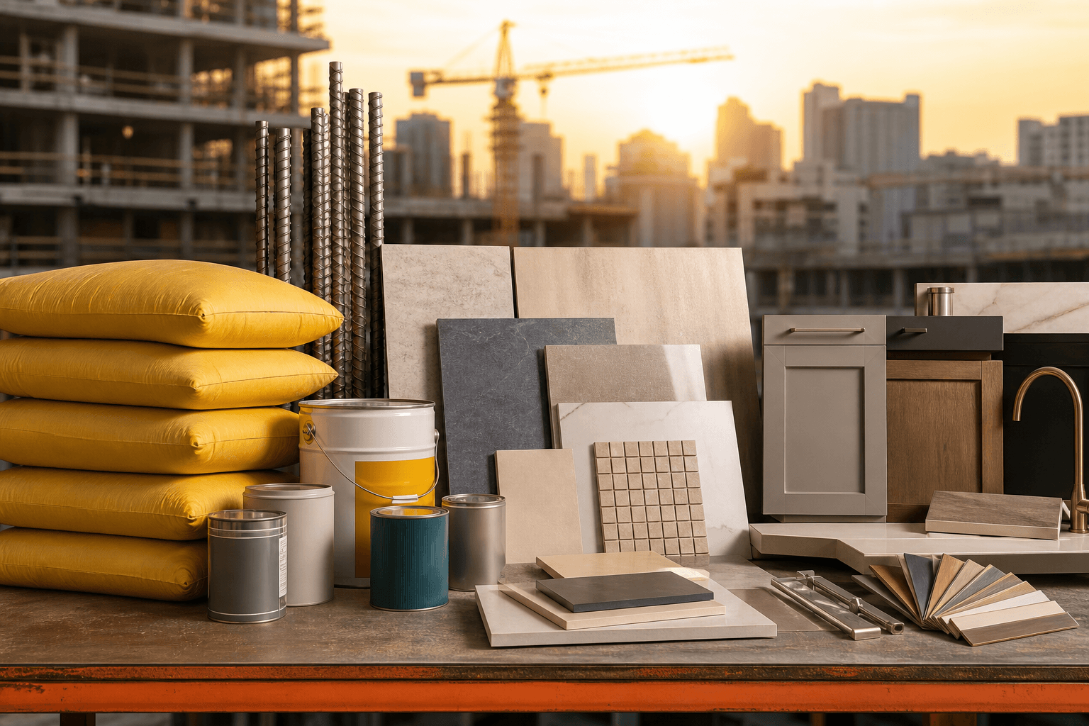 Premium construction materials — cement, steel, tiles and finishes